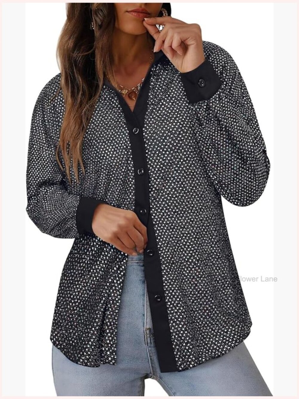 Sparkly Glitter Button Down Shirt Loose V Neck Shimmer Blouse Party Top